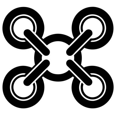 Dört pervaneli bir dronu temsil eden siyah bir simge dairesel bir düzende, beyaz bir arkaplanda..