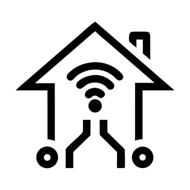 Kablosuz ağ sembolü olan ve ev ağlarını sembolize eden bir evin taslak simgesi.
