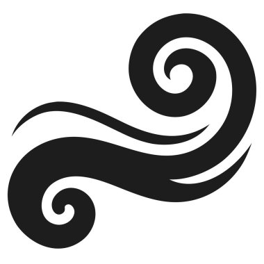 Beyaz arkaplanda rüzgarı veya dumanı temsil eden siyah girdapları gösteren enerji: rüzgar, girdap, duman, soyut, grafik, tasarım, element,...