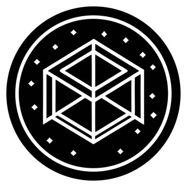 Kenar çevresinde küçük elmas şekilli geometrik bir kablo kübü içeren siyah ve beyaz dairesel bir simge.