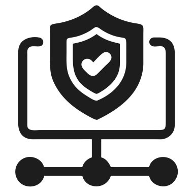 Ağ düğümlerine bağlı, içinde kontrol işareti olan siyah bir kalkan simgesi. Net detaylar ve canlı renkler görsel cazibeyi artırır.