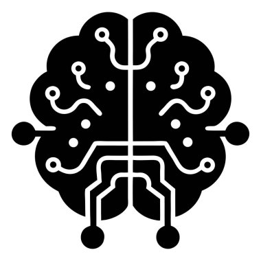 Entegre devre kartı çizgilerine ve beyaz arka planda parlayan düğümlere sahip bir siyah beyin ikonu. Ayrıntıları temizle ve canlı renkler görsel uygulamayı güçlendir...