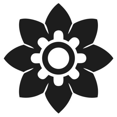 Beyaz dairesel merkezli siyah bir çiçek ikonu ve beyaz arka planda sekiz beyaz taç yaprağı..