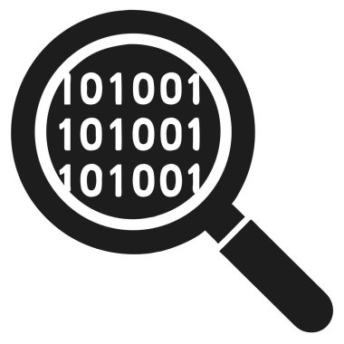 Siyah bir büyüteç beyaz zemin üzerinde ikili kod basamaklarını tekrarlamaya odaklanır. Net detaylar ve canlı renkler görsel cazibeyi artırır.