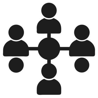 Siyah simge altında iki figürle dört insan figürüne bağlı merkezi bir çember gösteriyor.