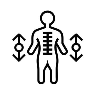 Ayrıntılı omurgası olan ve her iki tarafında dikey okları olan bir insan figürü, hareket ya da ölçümü gösterir..
