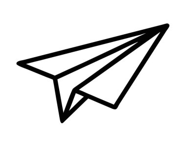 Beyaz zemin üzerinde koyu siyah çizgiler olan, uçuşan kağıttan bir uçağın ana hatları. Net detaylar ve canlı renkler görsel cazibeyi artırır.