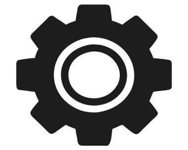 Merkezinde iki eş merkezli beyaz daire olan bir siyah vites simgesi, beyaz bir arkaplanda izole edilmiş. Ayrıntıları temizle ve canlı renkler görüntüyü güçlendir ...