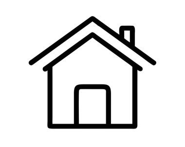 Tavanı, bacası ve beyaz arka planı olan siyah bir evin ana hatları simgesi. Ayrıntıları temizle ve canlı renkler görsel uygulamayı güçlendir...