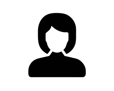 Kısa saçlı ve omuzlu bir kişinin siyah siluet simgesi beyaz bir arkaplanda sergilenir.