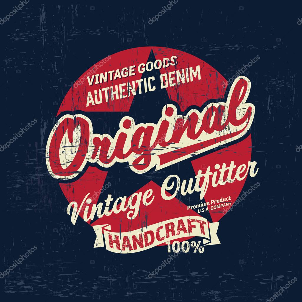 Typography vintage Denim brand logo print for t-shirt. Retro artwork vector illustration