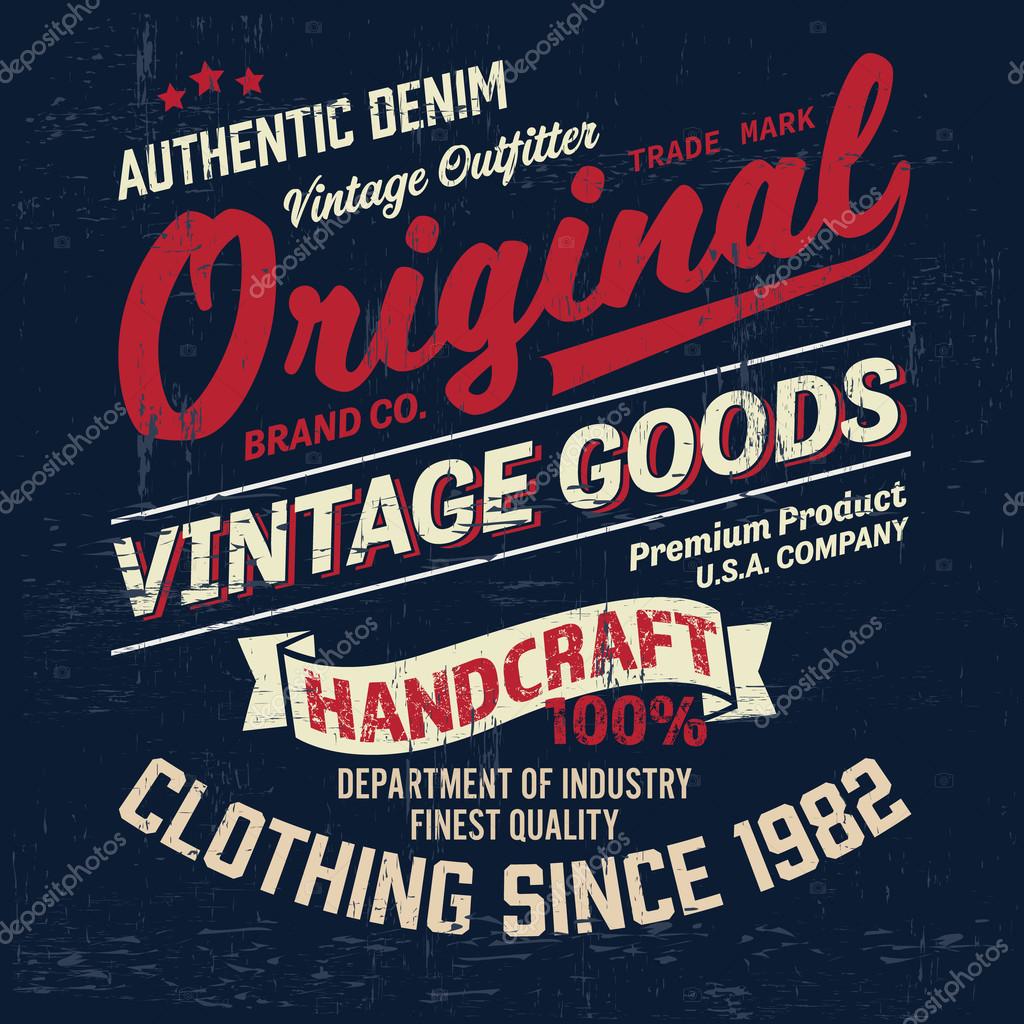 Typography vintage Denim brand logo print for t-shirt. Retro artwork vector illustration