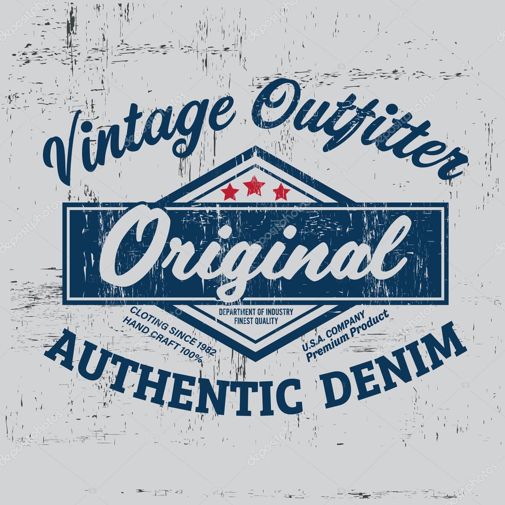 Typography vintage Denim brand logo print for t-shirt. Retro artwork vector illustration