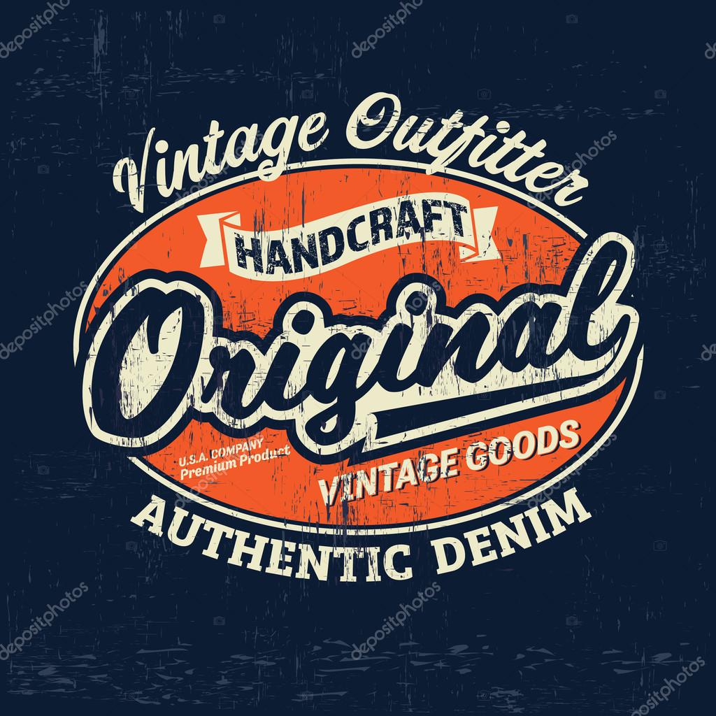 Typography vintage Denim brand logo print for t-shirt. Retro artwork vector illustration