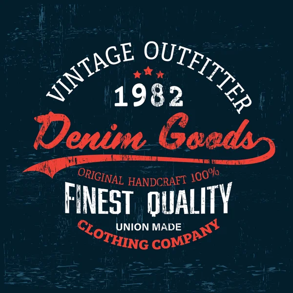 Typographie vintage logo de marque Denim imprimé pour t-shirt. Illustration vectorielle rétro — Image vectorielle