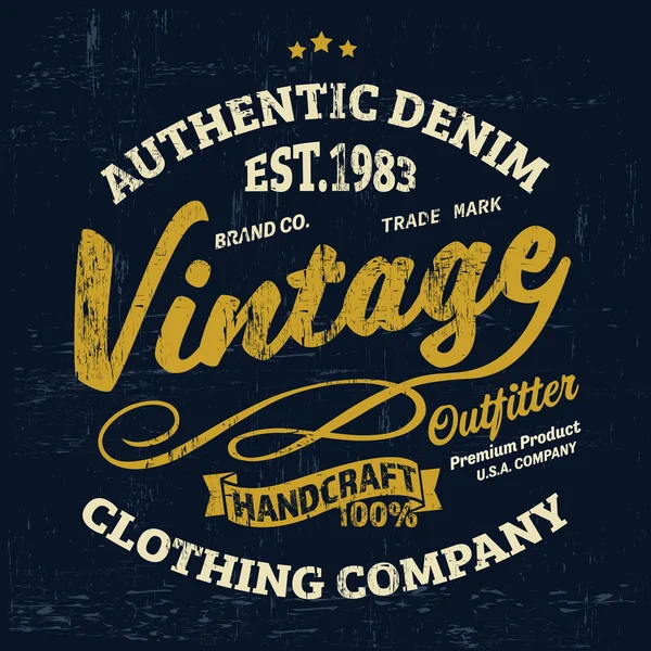 Typography vintage Denim brand logo print for t-shirt. Retro artwork vector illustration — Stock Vector