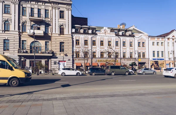 Vladivostok Rusland Oktober 2020 Gevels Van Geestelijke Gebouwen Primorsky Filharmonische — Stockfoto