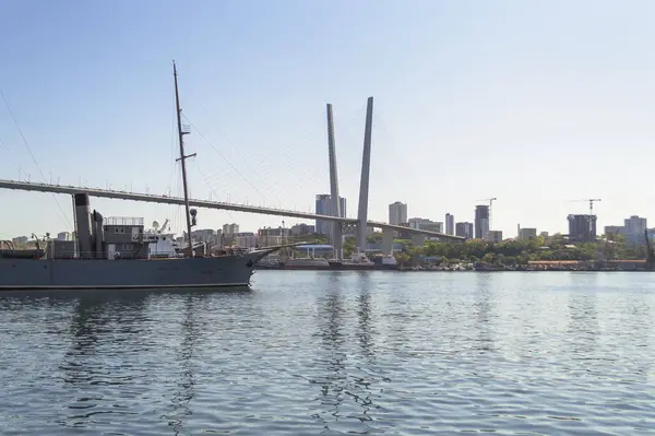 Paisaje Urbano Vladivostok Con Parte Vista Del Puente Oro Día — Foto de Stock