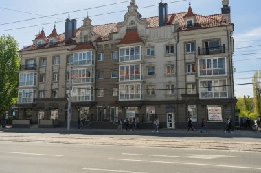 Kaliningrad, Russia - May 10, 2021: exterior of house on Leninsky avenue 