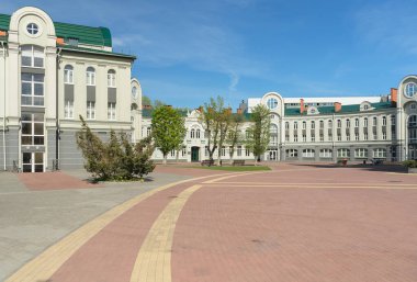 Kaliningrad, Russia - may 10, 2021: exterior of Orthodox Gymnasium of the Kaliningrad Diocese of the Russian Orthodox Church