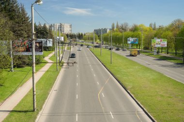 Kaliningrad, Russia - May 10, 2021: view from above  on weekend roads in Kaliningrad