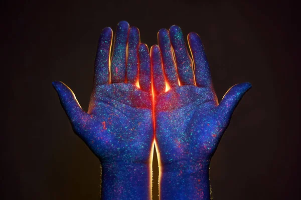 Light Palms Your Hands Ultraviolet God Religion Divine Light Hand — Stock Photo, Image