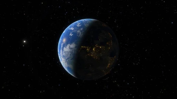 지구는 우주에서 합니다 실루엣 지구의 이우주 은하를 배경으로 차원적으로 렌더링한다 — 스톡 사진