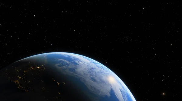 Planeten Jordens Gryning Solnedgång Från Rymden Silhuett Planet Jord Solstrålar — Stockfoto