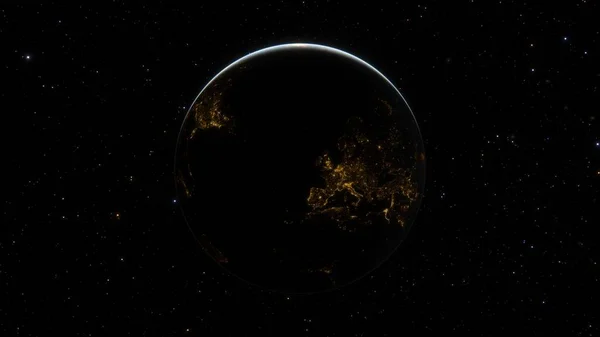 지구는 우주에서 합니다 실루엣 지구의 이우주 은하를 배경으로 차원적으로 렌더링한다 — 스톡 사진