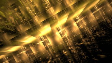Parlak altın ışınlar geometrik şekillerle kesişir ve dijital alanda hareket ve modernlik hissi uyandıran çarpıcı bir soyut tasarım yaratır. 3d hazırlayıcı.