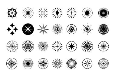 Yaratıcı projeler için tasarlanmış parlak yıldız simgelerinden oluşan güzel bir koleksiyon. Dijital sanat, markalaşma, arka plan, dekorasyon ve gök temalı tasarımlarda kullanım için mükemmel.