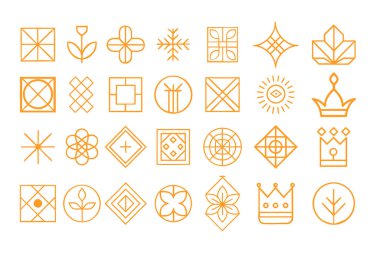 Modern markalaşma, paketleme, davetiyeler ve dijital sanat projeleri için mükemmel altın geometrik tasarım elementlerinin lüks bir koleksiyonu. Zarif ve minimalist estetik için yüksek kaliteli şekiller ideal.