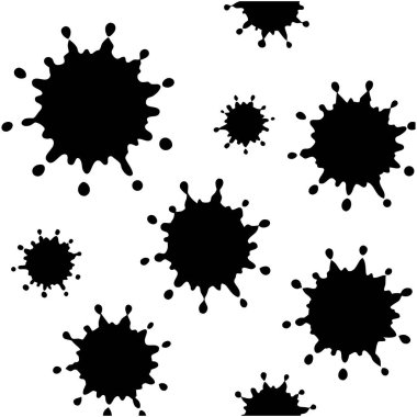 Abstract ink spray seamless pattern featuring bold black blots on a clean white background. Ideal for grunge design, backgrounds, wallpapers, packaging, and digital art projects.