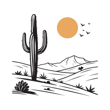 Kaktüs, parlak güneş ve yumuşak kumlu tonlardan oluşan temiz ve modern bir çöl manzarası. Posterler, ev dekorasyonu ya da minimalist estetiği olan batı esinlenilmiş tasarım projeleri için mükemmel..