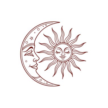 Güneş ve ayın minimum vektör çizimi denge, uyum ve kozmik enerjiyi sembolize eder. Astroloji tasarımları, ruhani sanat, posterler, logolar ve modern dekoratif projeler için ideal..