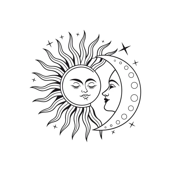 Güneş ve ayın minimum vektör çizimi denge, uyum ve kozmik enerjiyi sembolize eder. Astroloji tasarımları, ruhani sanat, posterler, logolar ve modern dekoratif projeler için ideal..