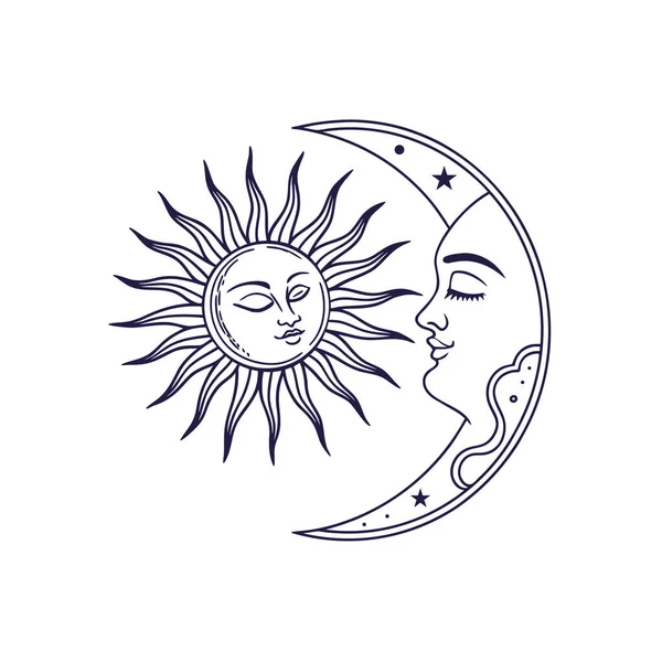 Güneş ve ayın minimum vektör çizimi denge, uyum ve kozmik enerjiyi sembolize eder. Astroloji tasarımları, ruhani sanat, posterler, logolar ve modern dekoratif projeler için ideal..