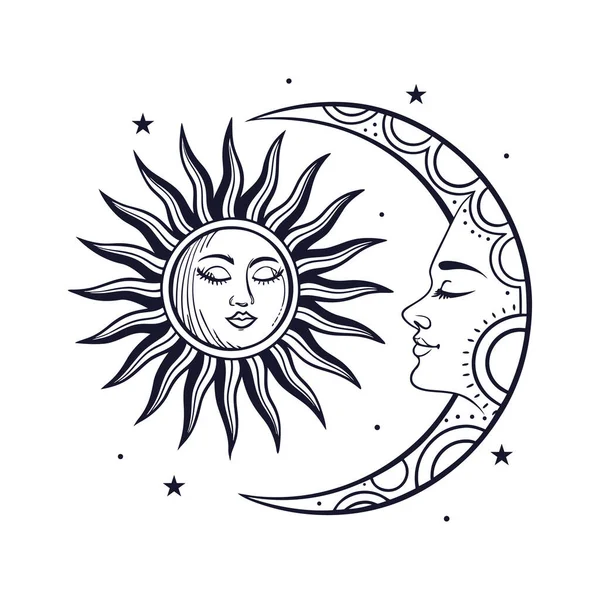 Güneş ve ayın minimum vektör çizimi denge, uyum ve kozmik enerjiyi sembolize eder. Astroloji tasarımları, ruhani sanat, posterler, logolar ve modern dekoratif projeler için ideal..