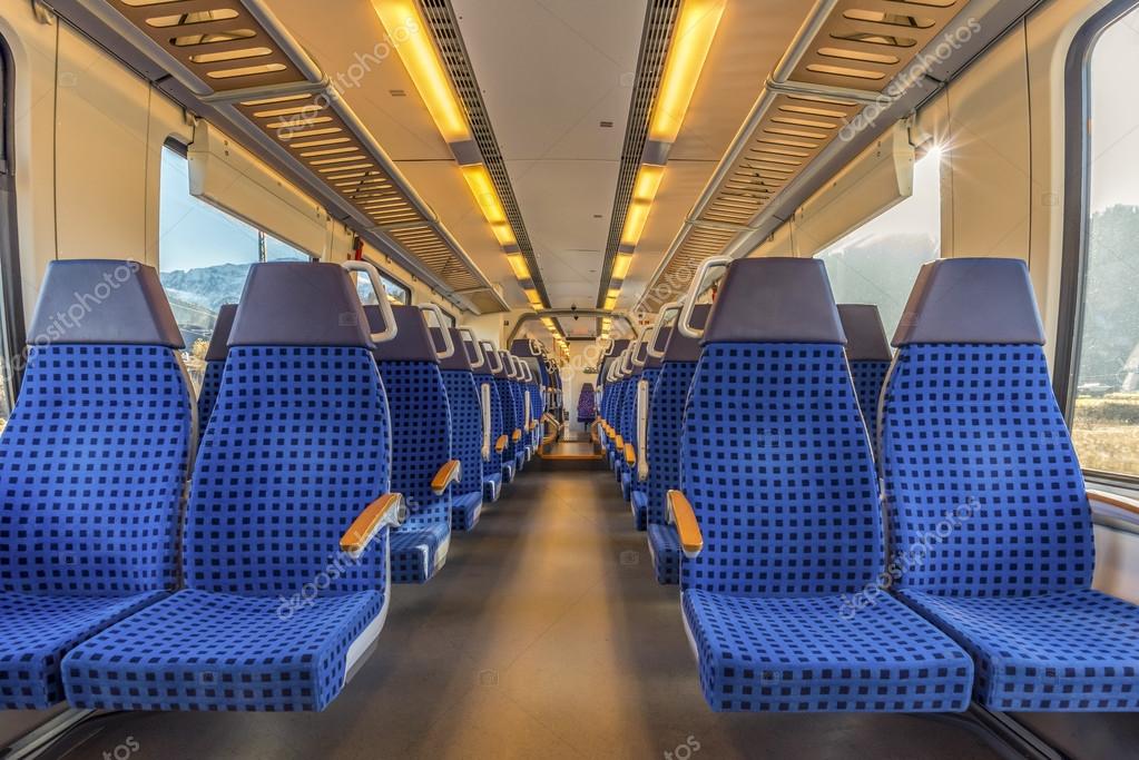 Modern Train Chairs Disposed On Two Rows Stock Photo