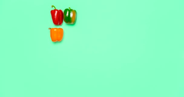 Organic Fresh Vegetables Fruits Appear Symmetric Green Background Stop Motion — Stock Video