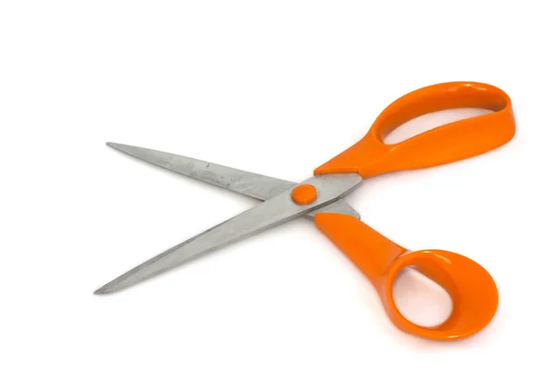 Scissors with orange handles on white background — Stock Photo, Image
