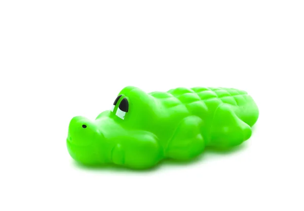Banho brinquedo crocodilo no fundo branco — Fotografia de Stock
