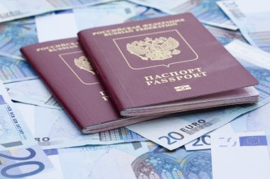 Bazı euro banknot ve Rus pasaportu