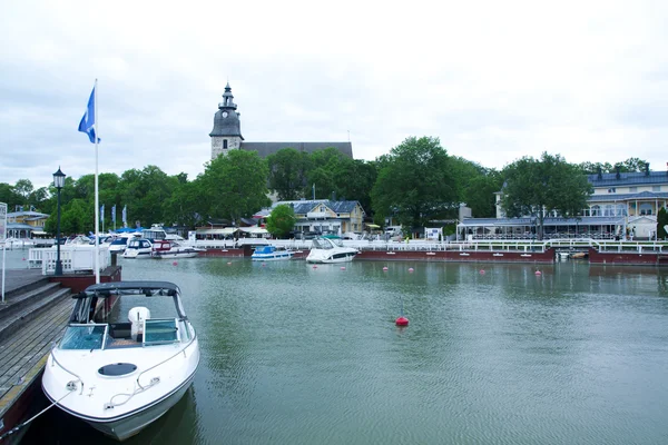 Ancient church behind the harbor at Naantali, Finland — Stock Photo, Image