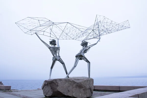 Sculpture "Fishermen", Petrozavodsk, Waterfront — Stock Photo, Image