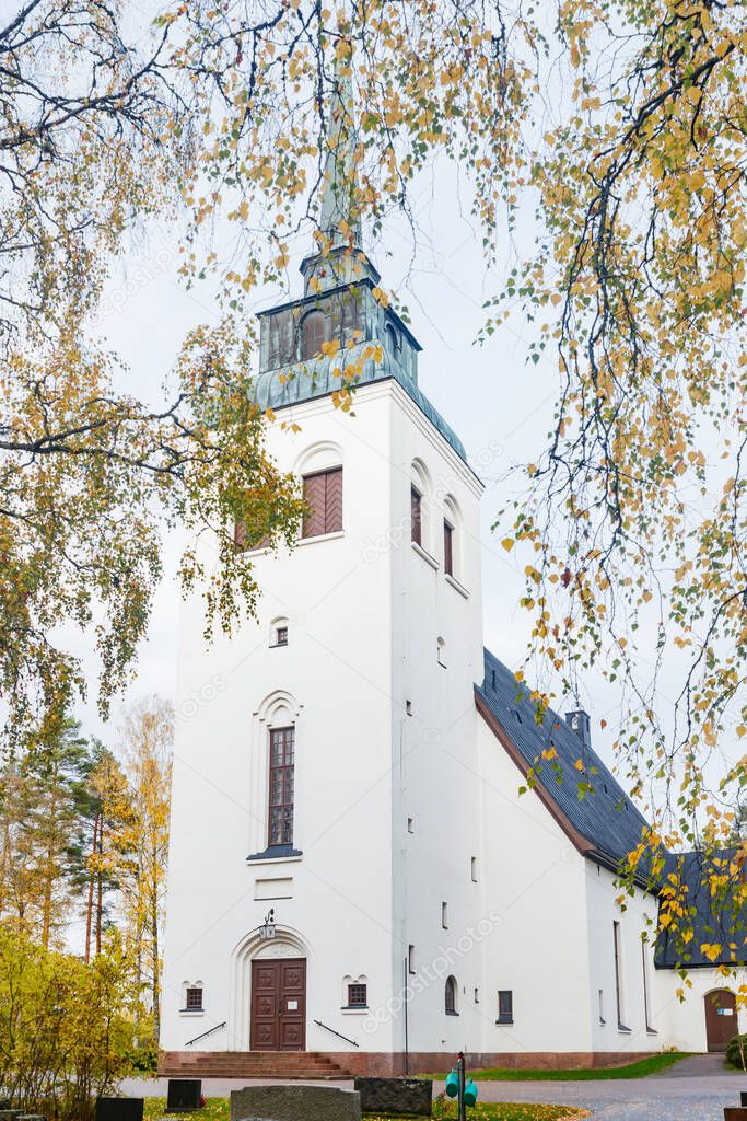 Beautiful white church of Valkeala in Kouvola, Finland