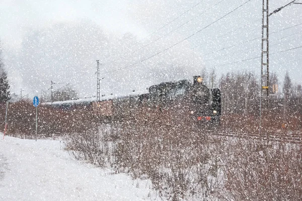 Kouvola Finlândia Dezembro 2018 Comboio Vapor Ukko Pekka Que Vai — Fotografia de Stock