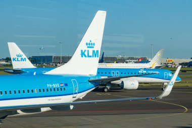 Amsterdam, Hollanda - 17 Temmuz 2021: Schiphol havaalanında KLM Plains.