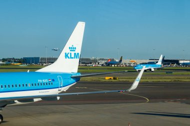 Amsterdam, Hollanda - 17 Temmuz 2021: Schiphol havaalanında KLM Plains.