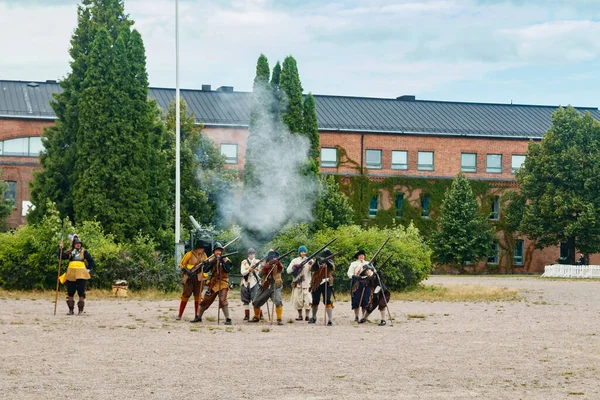 Kouvola Finlândia Agosto 2021 Performance Livre Medieval Market Festival Soldados — Fotografia de Stock